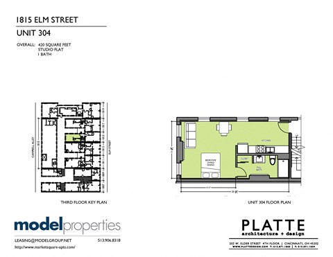 Floor plan for studio, 1 bath, 420 sqft